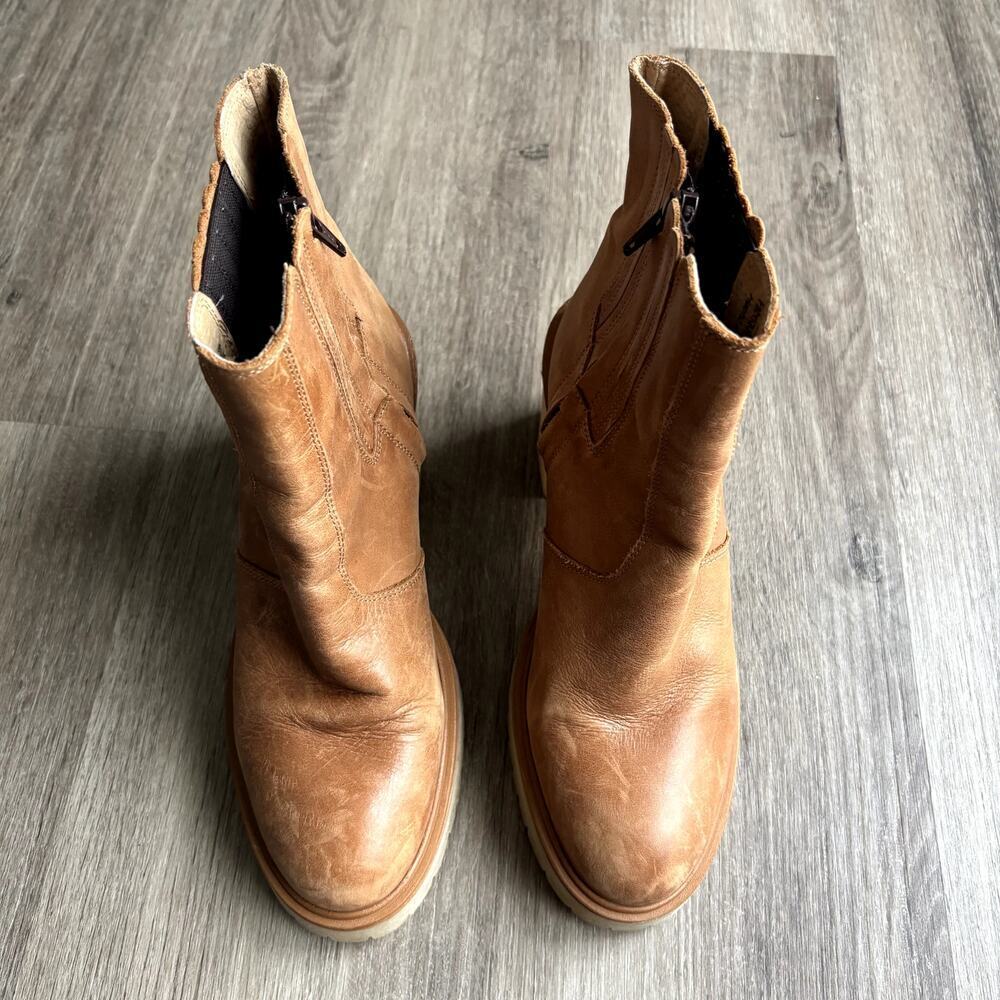 Free People James Chelsea Tan Leather Block Heel Boot EU 39 US 9​​ - Picture 8 of 9